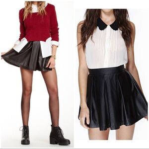 Nasty Gal Faux Leather Pleated Skater Skirt Black small circle